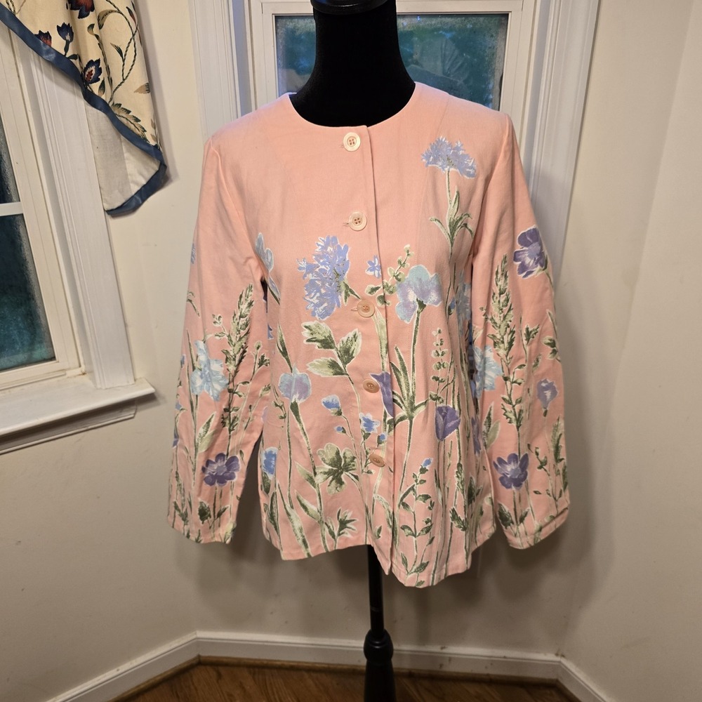 Appleseeds Blazer 5‎ Button Front Pink With Floral Design Womens Size Small